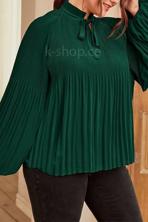 بلوز پلیسه ای یقه پاپیونی رنگ سبز