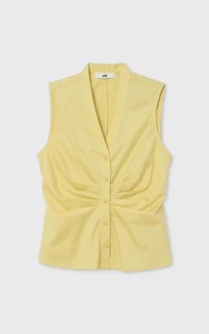 بلوز جلیقه‌ای زرد لیمویی با جزئیات دراپه در کمر برند آدل adL کد 11543676001