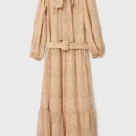 پیراهن زنانه ماکسی گیپور با یقه پاپیونی و کمربند پهن برند adL کد 12445097000 پیراهن زنانه ماکسی گیپور با یقه پاپیونی و کمربند پهن برند adL کد 12445097000