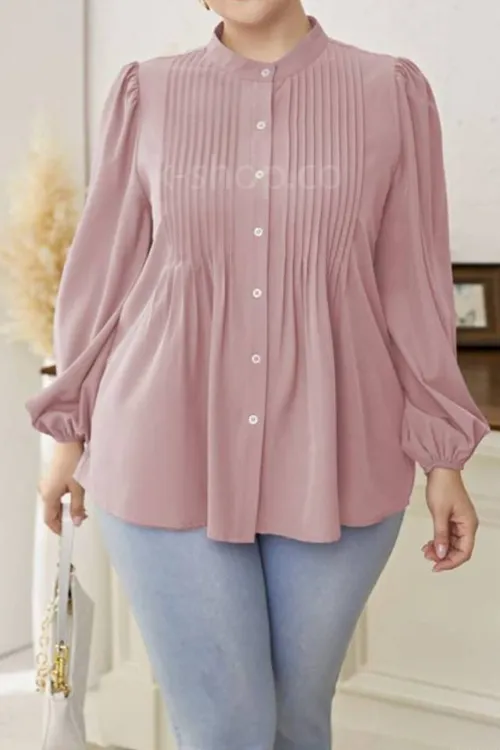 بلوز پلیسه ای یقه گرد رنگ صورتی