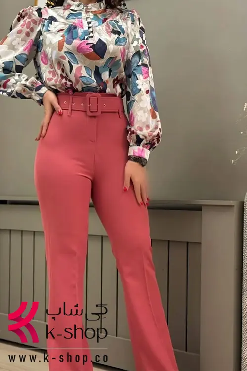 ست شومیز و شلوار مجلسی طرح دار با آستین فانوسی 