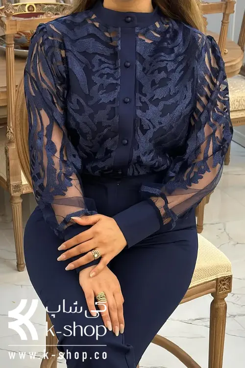 ست شومیز و شلوار مجلسی سرمه ای توری