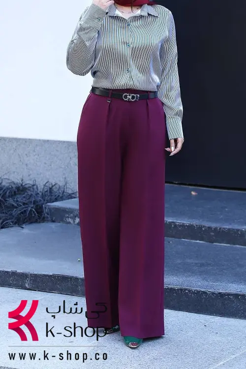ست شومیز و شلوار دکمه دار با شلوار رنگ بادمجونی