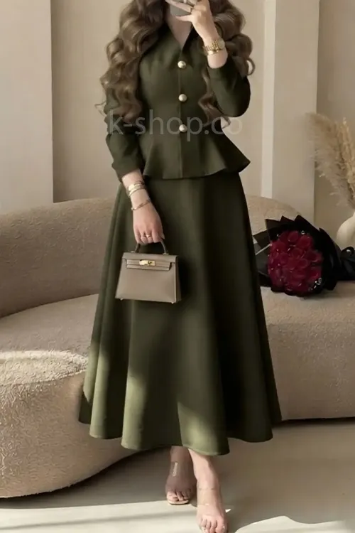 کت دامن مجلسی زنانه رنگ سبز زیتونی