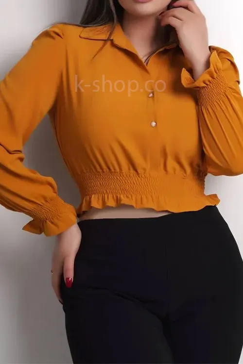 بلوز کوتاه مجلسی زنانه یقه کلاسیک نارنجی