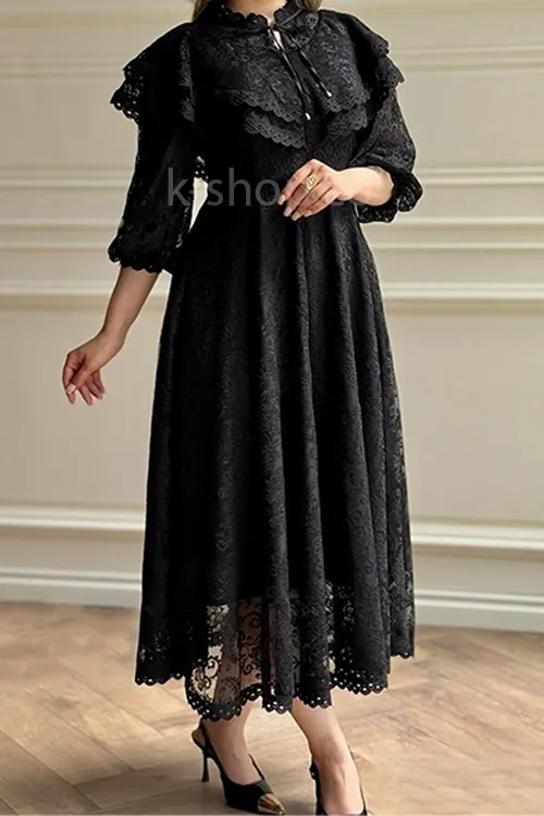 پیراهن زنانه مجلسی شیک زنانه گیپور دار آستین سه ربع