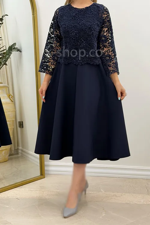 پیراهن مجلسی گیپور دار سرمه ای