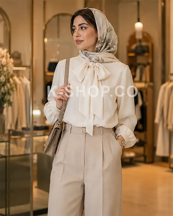 مدل شومیز جدید سفید یقه پاپیونی شیک ۱۴۰۵