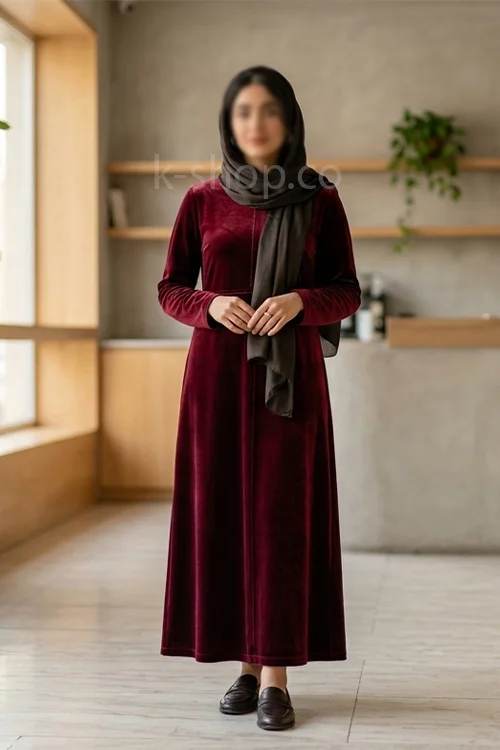پیراهن زنانه بلند رنگ زرشکی تیره