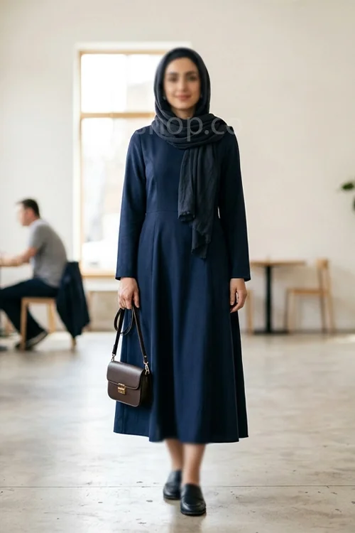 پیراهن زنانه آستین بلند رنگ سرمه ای