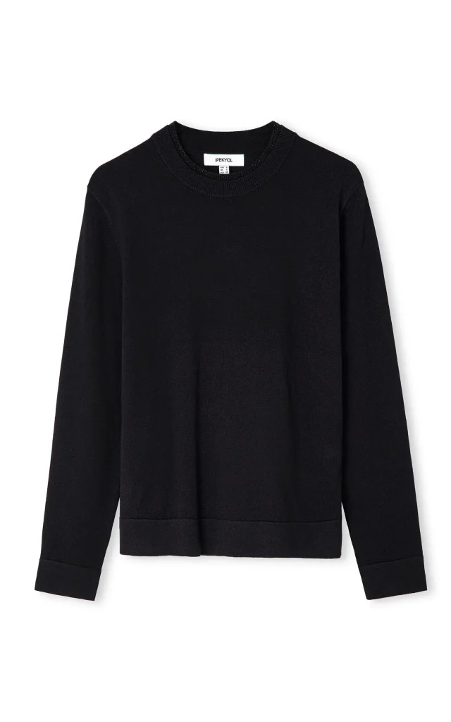 پلیور بافت زنانه مشکی یقه گرد آستین بلند