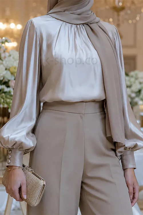 شومیز جلو بسته آستین بلند رنگ خاکستری
