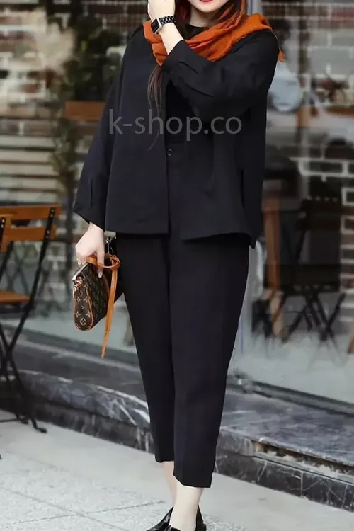 شومیز ساده مشکی جلو باز