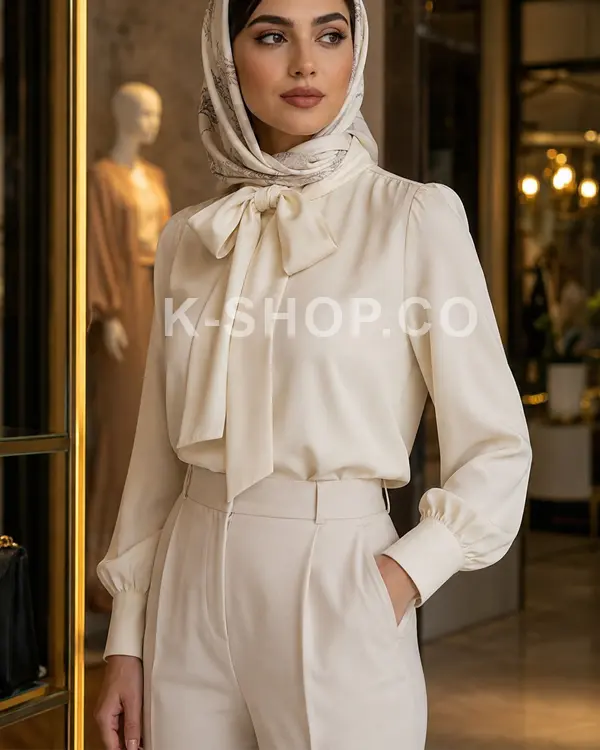 شومیز سفید یقه کراواتی