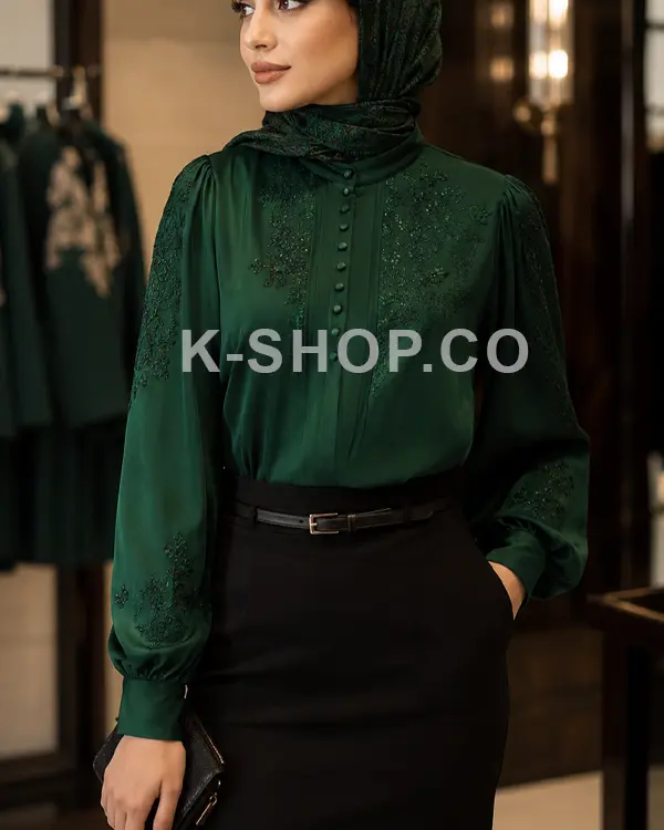 شومیز کار شده سبز شیک