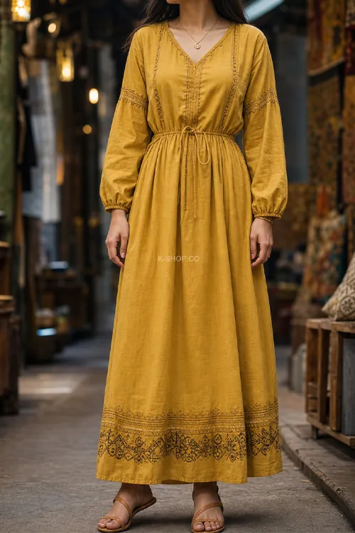 پیراهن ماکسی چین دار یقه هفت
