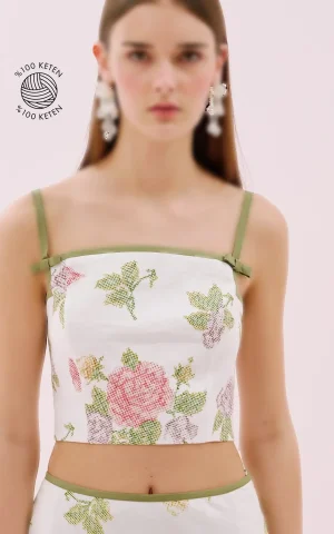 تاپ زنانه طرح‌دار با بندهای نازک Roman کد Y2514020