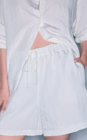 شلوارک زنانه سفید بافت راه‌راه با کمر کشی IPEKYOL کد IS1260013141 - تصویر 5
