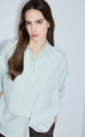 شومیز سبز روشن زنانه آستین بلند گره‌دار جیب‌دار IPEKYOL کد IS1260025369 - Image 4