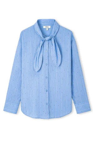 شومیز زنانه آبی روشن راه‌راه