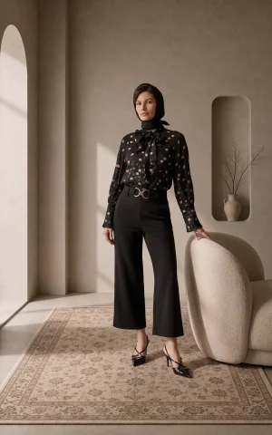 شلوار زنانه راسته گشاد با سگک تزئینی کمر nevado کد 404123311766 - تصویر 3
