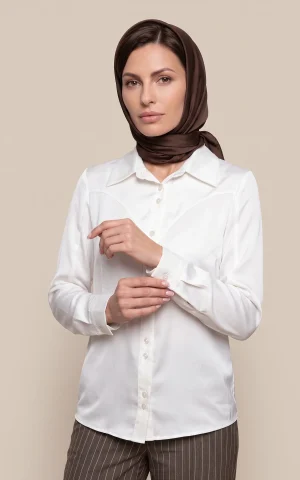 شومیز زنانه ساده یقه برگردان آستین بلند دکمه‌دار nevado کد 405112161531 - تصویر 2
