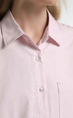 شومیز زنانه صورتی ساده آستین بلند دکمه‌دار COLIN'S کد CL1081487 - تصویر 4
