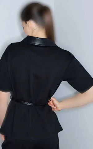 پولوشرت زنانه آستین کوتاه یقه برگردان کمربنددار IPEKYOL کد IW6260006129 - تصویر 5