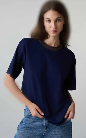 تیشرت زنانه سرمه‌ای آستین کوتاه یقه گرد IPEKYOL با کد IW6260070162