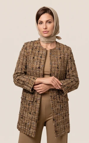 کت زنانه بلند طرح‌دار جلو باز آستین سه‌ربع nevado کد 404113171439 - تصویر 2