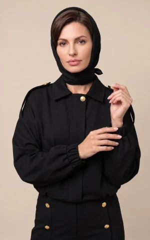 کاپشن زنانه کوتاه آستین بلند یقه برگردان دکمه‌دار nevado کد 404127031887 - تصویر 2
