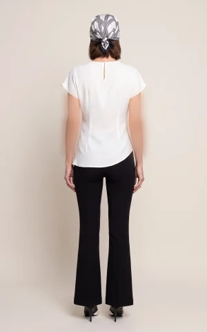 بلوز زنانه آستین کوتاه یقه گرد با طراحی چین‌دار کمر nevado کد 405012451602 - تصویر 5