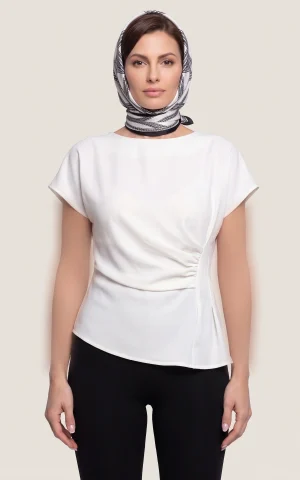 بلوز زنانه آستین کوتاه یقه گرد با طراحی چین‌دار کمر nevado کد 405012451602 - تصویر 2