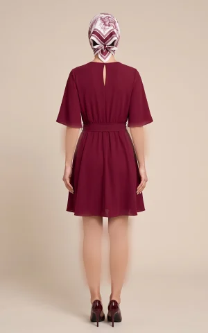 پیراهن زنانه کوتاه آستین گشاد کمربنددار یقه چاک‌دار nevado کد 405014181876 - تصویر 5