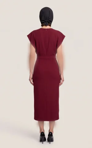 پیراهن زنانه میدی یقه دراپه کمربنددار چاک‌دار nevado کد 405014191876 - تصویر 5