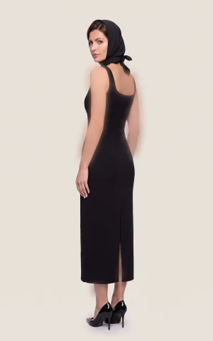 پیراهن زنانه مشکی میدی بدون آستین چاک‌دار  nevado کد 405014521915 - تصویر 2