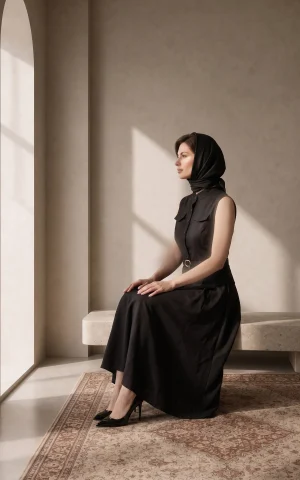 پیراهن زنانه بلند بدون آستین یقه برگردان کمربنددار دکمه‌دار nevado کد 405014551642 - تصویر 3