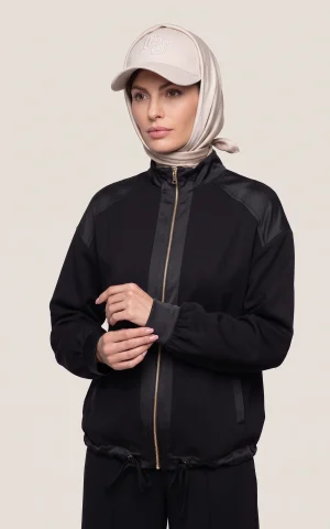سوییشرت زنانه مشکی زیپ‌دار یقه ایستاده بنددار  nevado کد 405027031820 - تصویر 2