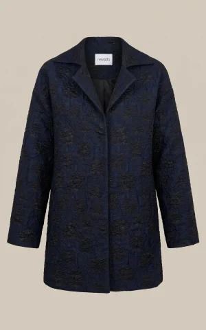 کت زنانه سرمه‌ای بلند طرح‌دار یقه برگردان nevado کد 405113302065