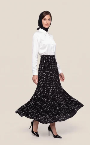 دامن زنانه بلند مشکی خال‌دار با پایین کلوش nevado کد 405115102012 - تصویر 2