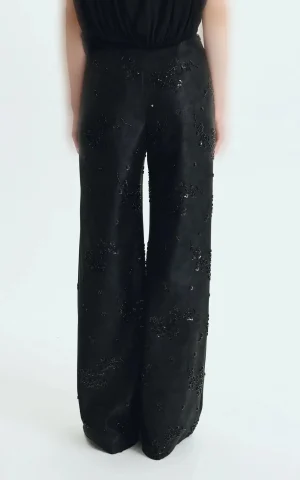 شلوار زنانه مشکی براق دمپا گشاد با طراحی مجلسی ROMAN کد K2712046 - تصویر 3