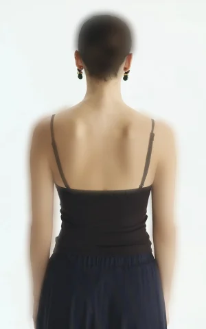 تاپ زنانه دو رنگ قهوه‌ای و مشکی بند نازک جذب ROMAN کد K2723811 - تصویر 2