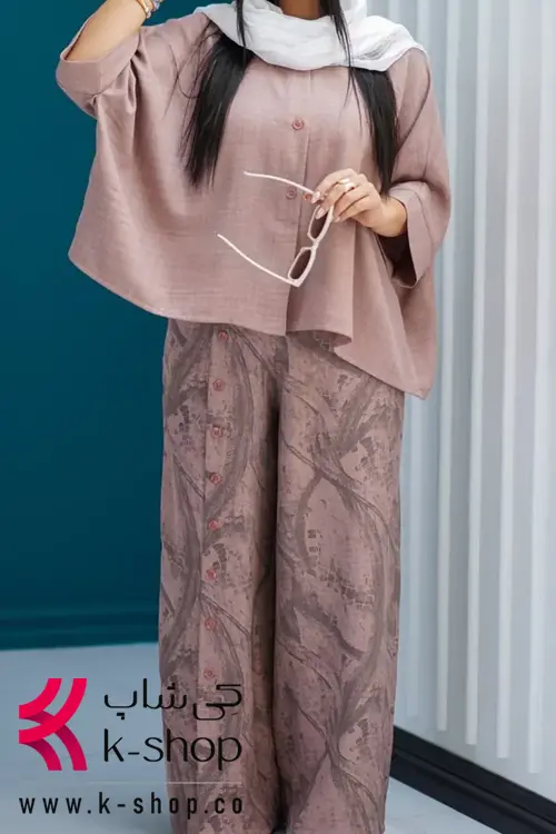 ست شومیز و شلوار دکمه دار صورتی
