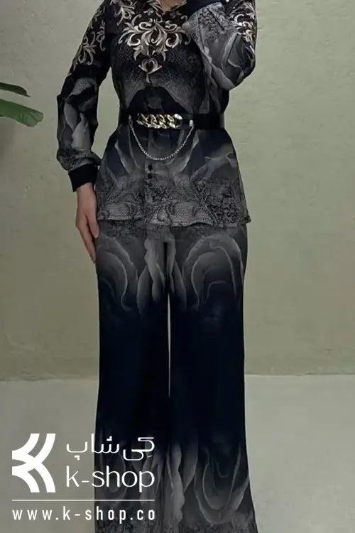 ست شومیز و شلوار مجلسی طرح دار دمپا گشاد