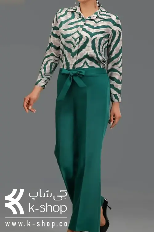 ست شومیز و شلوار مجلسی طرح ببر با شلوار سبز