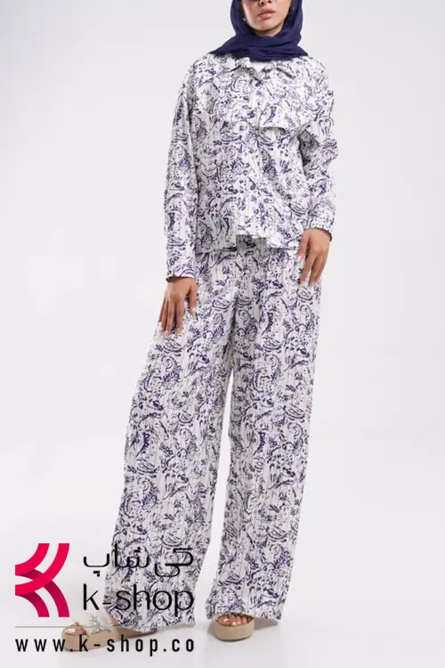 ست شومیز و شلوار راحتی طرح دار با شلوار آزاد