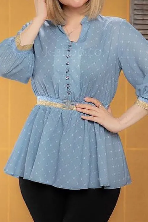 بلوز زنانه آستین سه ربع رنگ خاکستری