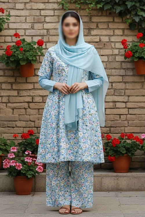 پیراهن زنانه خانگی آستین کوتاه گل دار