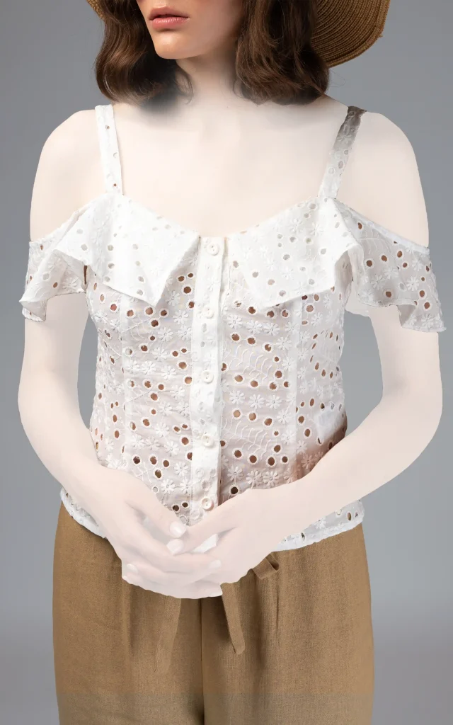 تاپ زنانه سفید بندی بهار-تابستانه نوادو