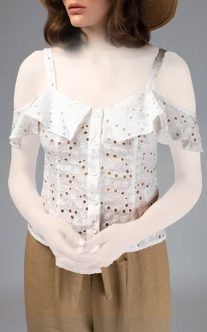 تاپ زنانه سفید بندی بهار-تابستانه نوادو